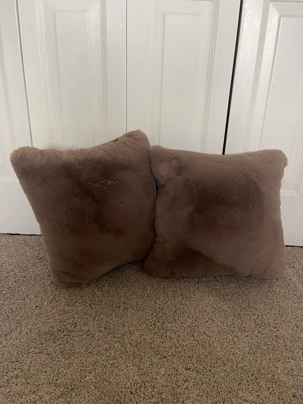 Set of 2 Plush Brown Throw Pillows